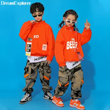 Однотонный пуловер в стиле хип-хоп для мальчиков, камуфляжные брюки, толстовка для девочек, костюм для бега трусцой, комплект детской одежды для джазовых танцев, детская уличная одежда