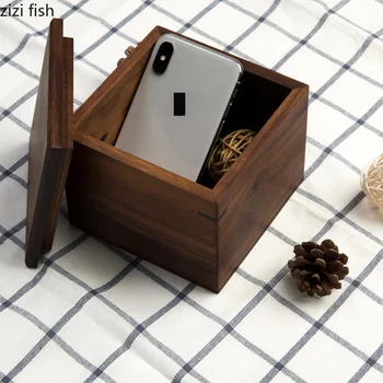 Квадратная коробка из черного ореха, деревянная настольная коробка для хранения ручной работы с крышкой, латунная ручка, украшения для ключей от дома, органайзер для всякой всячины