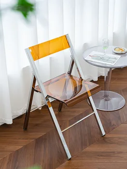 Дизайн акрилового складного стула, Гальваническое покрытие, Прозрачная спинка обеденного стула, Туалетный табурет, стулья для современной гостиной, Мебель
