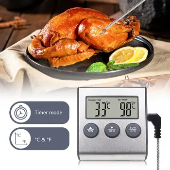 Цифровой термометр для духовки для приготовления барбекю, измеритель температуры продуктов на мясной кухне для таймера для гриля с датчиком из нержавеющей стали