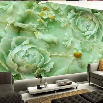 wellyu Индивидуальные большие фрески 3D обои резьба по нефриту фреска с цветком пиона ТВ фон стены шелковые обои из шелковой ткани