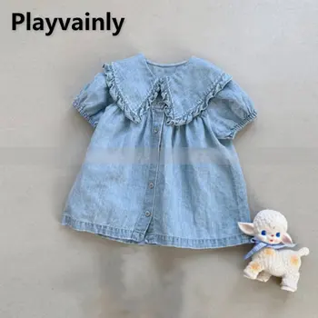 Корейский стиль, Новые Летние Кружевные платья для кукол с отложным воротником и пышными рукавами для маленьких девочек, детская повседневная одежда E25248