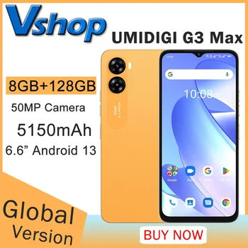 UMIDIGI G3 Максимальная 50-Мегапиксельная Камера 8 ГБ + 128 ГБ Смартфон 5150 мАч 6,6 дюймов Android 13 Unisoc T606 OTG Глобальная Версия Мобильного Телефона