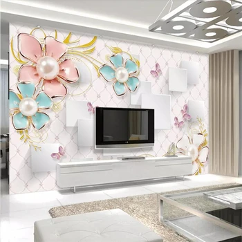 Beibehang papel de parede Пользовательские обои 3d фотообои жемчужного цвета цветы ювелирные изделия Гостиная ТВ фон обои настенная роспись