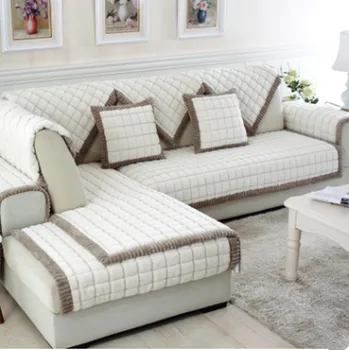 Бело-серый клетчатый чехол для дивана, плюшевые длинные меховые чехлы, чехлы для дивана, секционные чехлы для дивана, чехлы для дивана