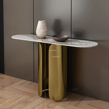 Легкие Роскошные Консольные столы из нержавеющей стали, Современная мебель для гостиной, Входная консоль, Итальянский минималистичный стол для крыльца из шифера