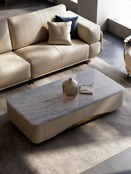 Чайный столик из светлого роскошного мрамора для гостиной виллы элитная мебель 2023 новый прямоугольный чайный столик из натурального роскошного камня