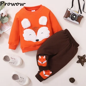 Prowow, 3-24-метровая лиса, Комплект одежды для маленьких мальчиков, Милая мультяшная толстовка + штаны, осенне-зимние комплекты одежды для новорожденных мальчиков
