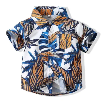Рубашка для мальчиков 2022 года, Летняя Повседневная рубашка с коротким рукавом для мальчиков, рубашки для малышей с принтом, хлопковая Мягкая детская одежда, топы в пляжном стиле от 1 до 6 лет