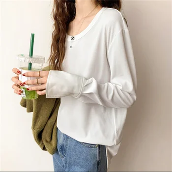 Топы 2023, Весенняя новинка, корейская версия рубашки со свободным рукавом из белой нити, Дизайнерская нишевая футболка с длинными рукавами Для женщин