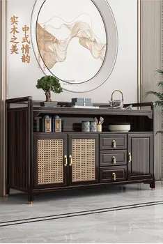 Новый китайский буфет из массива дерева, кухонные шкафчики, встроенный настенный шкаф из черного дерева, легкий роскошный небольшой шкаф для хранения из ротанга