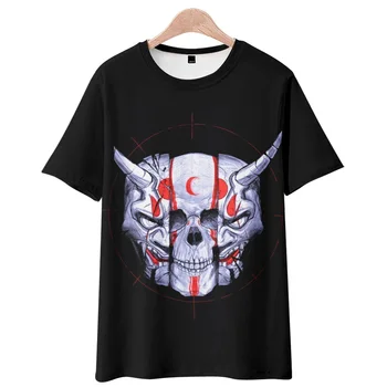 Уличная мужская черная футболка с принтом демона, Летние футболки с коротким рукавом, футболки в стиле хип-хоп с круглым вырезом, Размер 6XL 7XL 8XL