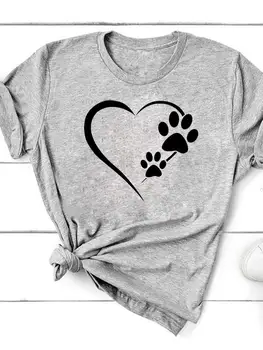 Paw Cat Dog Love Heart Трендовая Графическая футболка, Одежда, Летний Топ, Модная Женская Футболка С Коротким Рукавом И Принтом, Базовая Одежда