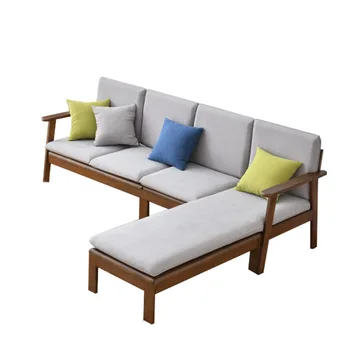 Полностью деревянный диван в гостиной, небольшой в скандинавском японском стиле, простое размещение, новое китайское искусство ткани