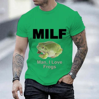 Летняя винтажная мужская футболка Streetshirt MILF Man I Love Frogs, футболка для мужчин, модная мужская одежда большого размера с круглым вырезом и коротким рукавом