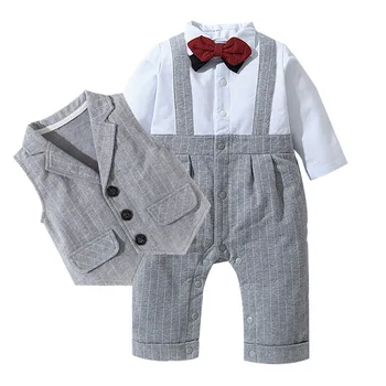 Комбинезон для малышей + жилет, костюмы для мальчиков, осенняя официальная одежда для малышей, наряд на 1-й День рождения, свадебный костюм