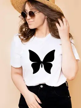 Одежда в стиле бабочки, летняя модная футболка с коротким рукавом и принтом, Женские повседневные футболки с графическим рисунком, женская одежда