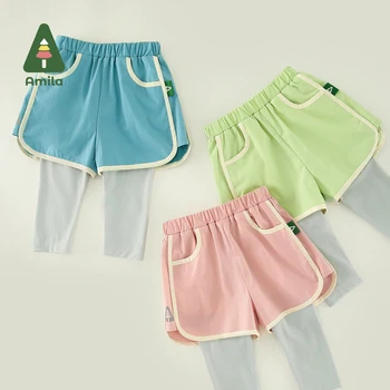 Леггинсы для маленьких девочек Amila 2023, Летние Новые хлопковые брюки, Дышащие Базовые брюки, Мягкие Спортивные леггинсы для малышей 0-6 лет