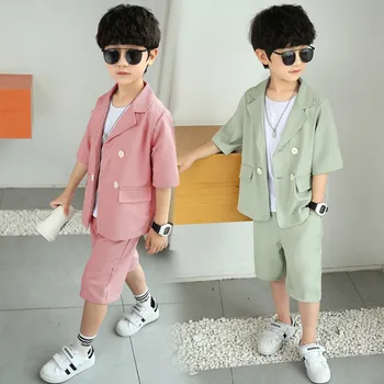 Детский комплект для летних мальчиков, топ с короткими рукавами из 3 предметов + шорты + футболка, детский модный костюм в корейском стиле от 2 до 11 лет