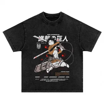 2023 Новая выстиранная уличная одежда, футболка оверсайз из японского аниме 
