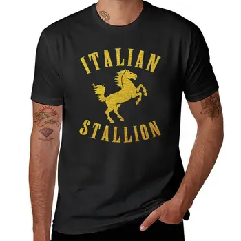 Футболка с золотым рисунком ИТАЛЬЯНСКОГО ЖЕРЕБЦА, летняя одежда, рубашка с животным принтом для мальчиков, Короткая футболка, футболки для мужчин