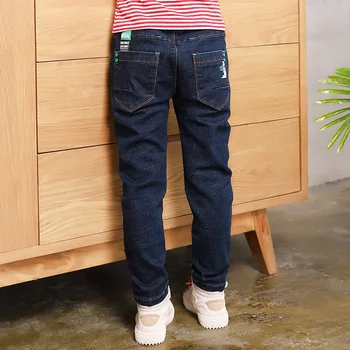 2019 Джинсы для больших мальчиков, Хлопковые Модные Качественные брюки для мальчиков, Эластичные брюки подросткового возраста с аппликацией во всю длину, Размер 100-160