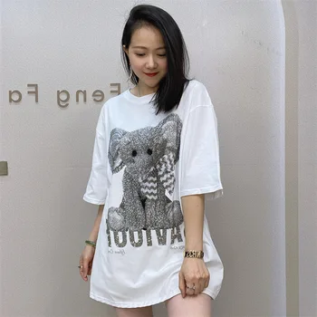 Весенне-летняя женская свободная футболка Elephant Diamonds с коротким рукавом, повседневная хлопковая белая футболка, уличная одежда Оверсайз