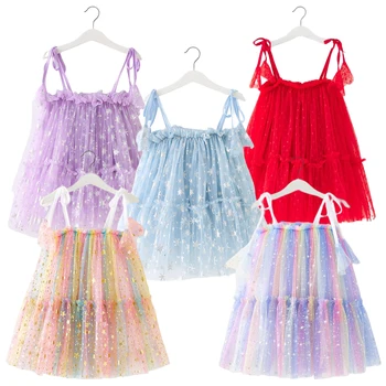 Платье без рукавов для девочек, Летние костюмы с принтом Маленькой Звезды 2023, Тюлевая пачка принцессы для маленьких детей, Vestido, Детская одежда