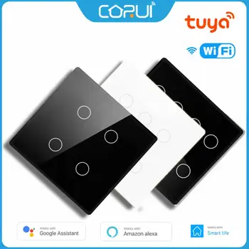 CORUI Tuya WIFI Smart Brazil Switch 4/6/8 группы Сенсорная панель Настенный выключатель света Smart Life Пульт дистанционного управления Поддержка Alexa Google Home