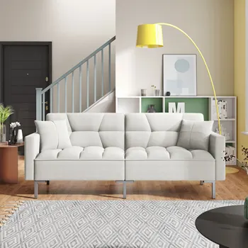 [Срочная распродажа] Современный раскладной диван-футон с льняной обивкой, 3 цвета для компактного жилого пространства, квартира в общежитии [США-W]