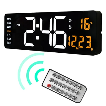 Светодиодные цифровые настенные часы Бесшумные светодиодные настенные часы с регулируемой яркостью 10 Для спальни С дистанционным управлением днем / датой/ температурой