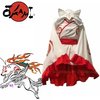 Игра Оками Аматэрасу Олицетворенный Косплей костюм Лолиты платье-кимоно