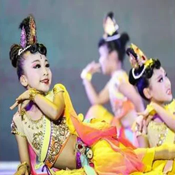 Детский костюм девочки Дуньхуан Фейтянь, костюм для классического народного танца, костюм для исполнения пипы