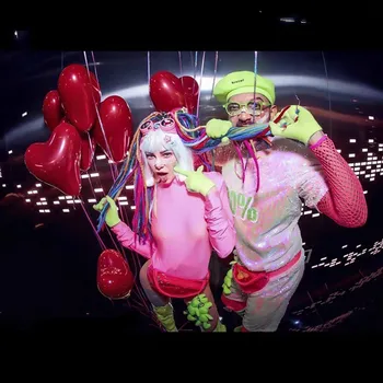 Интерактивный костюм для ночного клуба с флуоресцентными розовыми контрастными блестками, праздничный костюм для вечеринки по случаю дня рождения