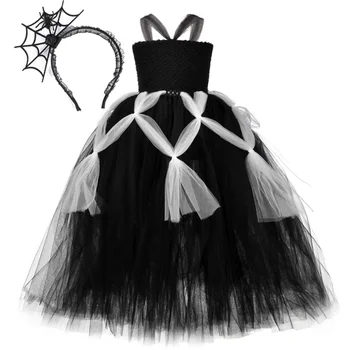 Костюм черного паука для девочек, детское длинное платье-пачка, детская одежда для косплея ведьмы на Хэллоуин, карнавал, необычные вечерние платья от 1 до 12 лет
