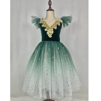 Зеленое балетное платье, Балетная юбка для девочек, Длинное танцевальное платье для детей, Женские костюмы для выступлений Балерин, Одежда для танца живота для девочек