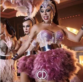 Костюм из страусиных перьев, высококлассная сексуальная юбка танцевальной группы gogo women's bar DJDS