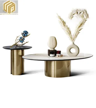 Роскошный мраморный круглый чайный столик Современная простая гостиная Для маленькой семьи Креативный чайный столик скандинавского дизайнера из нержавеющей стали