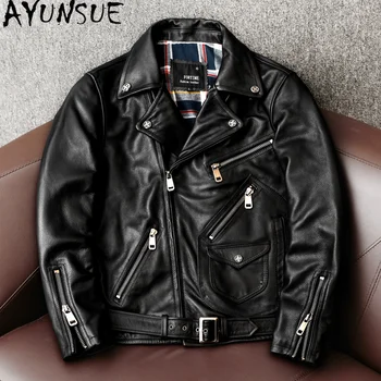 Мотоциклетная куртка из натуральной кожи Мужская 2023 Тонкие куртки из коровьей кожи для мужчин Осенние пальто и куртки Jaqueta Masculina Zm2984