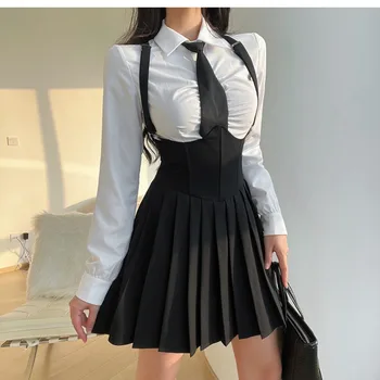 Женский размер 4XL, сексуальный форменный костюм JK, облегающий комплект униформы American Sugar Spicy для девочек в стиле колледжа, белая рубашка + плиссированная юбка на бретельках