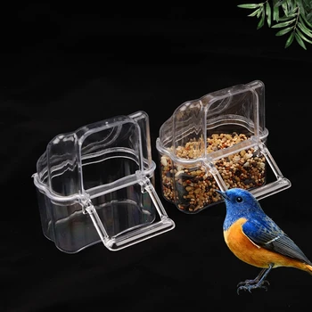 Чашки-клетки для кормушки для птиц Подвесная миска для воды для птиц-попугаев Коробка для кормушки для попугаев Прозрачный пластиковый контейнер для корма для птиц