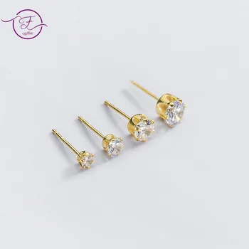 Серьги-гвоздики из стерлингового серебра 925 пробы, модные Мини-серьги с бриллиантами, Корейские маленькие серьги с одним бриллиантом для женщин