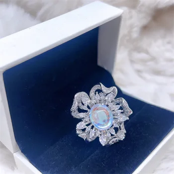 Элегантные кольца с цветами из стерлингового серебра 925 пробы, натуральный Лунный камень, роскошные ювелирные изделия, женская свадьба, Обручальное кольцо для новобрачных, подарок для вечеринки