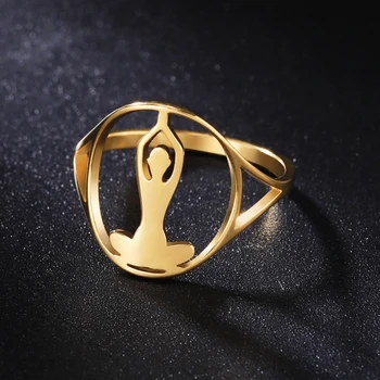 LIKGREAT Buddha Yoga Полое кольцо для женщин из нержавеющей стали, Позолоченные Минималистичные кольца для пальцев, богемные индуистские ювелирные изделия в подарок