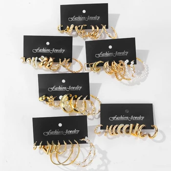 FNIO Модные круглые металлические серьги-кольца золотого цвета для женщин и девочек, винтажные геометрические серьги с имитацией жемчуга