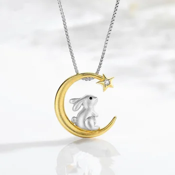 Милая подвеска с изображением кролика в виде Луны и звезды, Леди 2023, ожерелье с изображением Счастливого Зодиака, модное ожерелье из стерлингового Серебра 925 пробы, ювелирные изделия для девочек