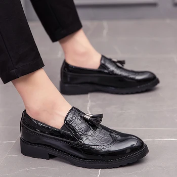 Кожаная Черная Мужская повседневная обувь, Дышащая обувь, Оксфордские офисные туфли для мужчин, Роскошные модельные туфли, Свадебные туфли-слипоны для мужчин