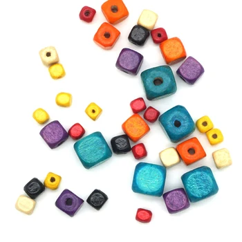 100 шт./лот Разноцветные квадратные деревянные бусины размером 4, 6, 8, 10 мм, кубические бусины из натурального дерева Rondelle для браслетов 