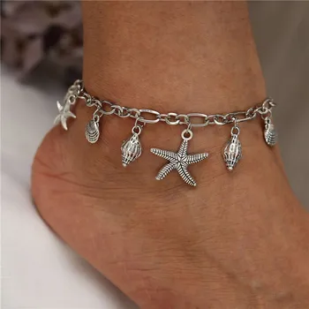 Винтажные летние браслеты на щиколотке в виде морской звезды Для женщин Серебристого цвета с ракушками, очаровательная цепочка-браслет в стиле бохо на ногу, украшения для босоножек