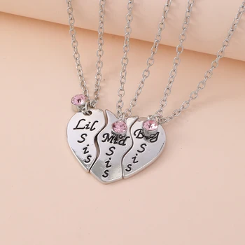 Семейные украшения, ожерелье с подвеской в виде сердца для маленькой сестренки среднего размера с розовым хрустальным шармом, колье для лучшего подарка сестре, брату или сестре.